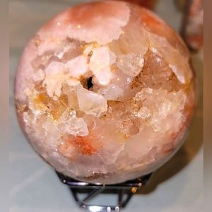 Pink Amethys and Flower Agate Druzy, UV reactive sphere. 72MM